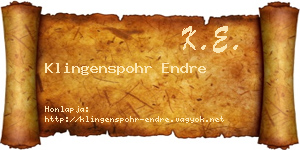 Klingenspohr Endre névjegykártya